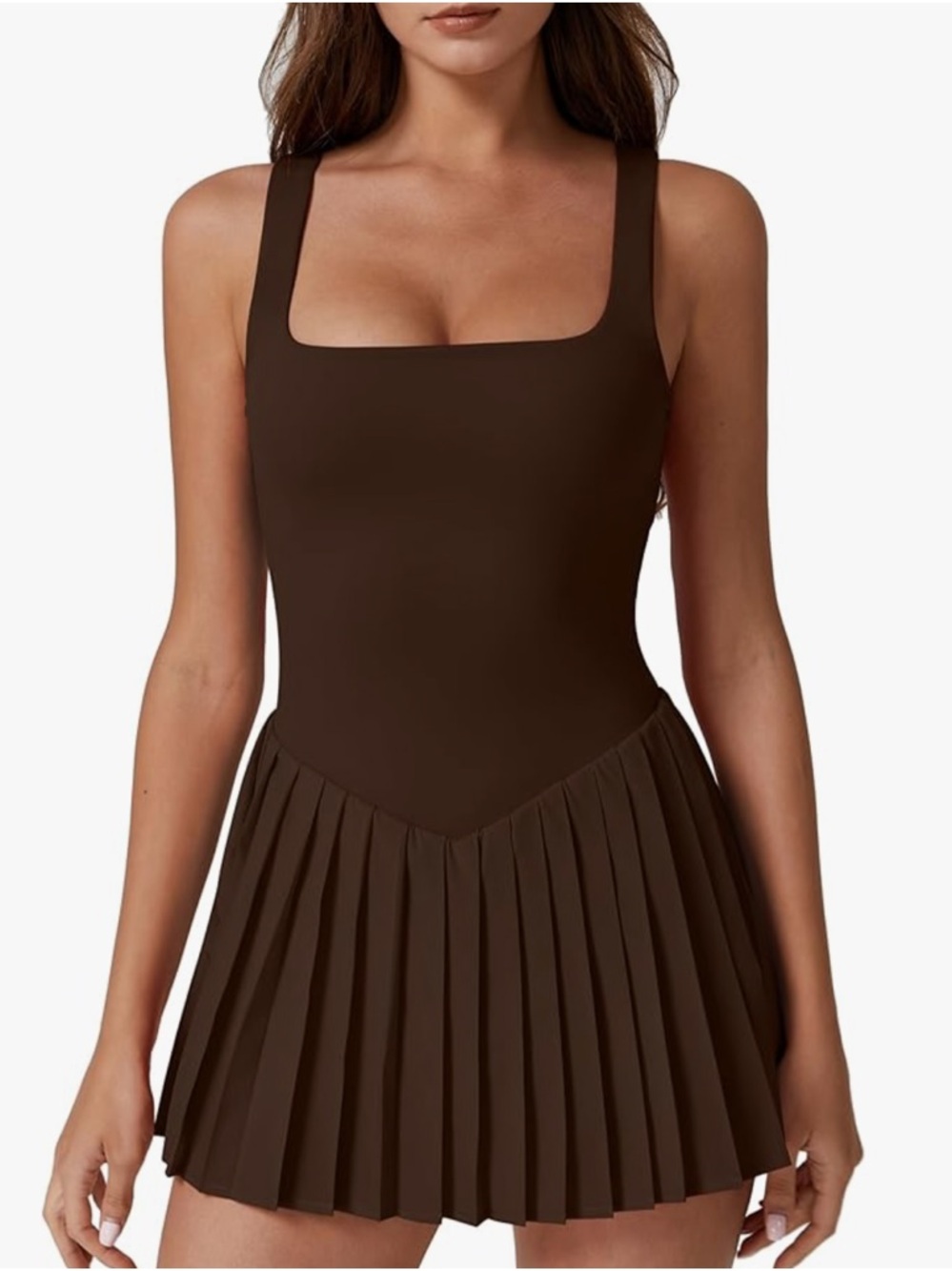 Qinsen Sleeveless Pleated Sporty Dress in Dusty Mauve